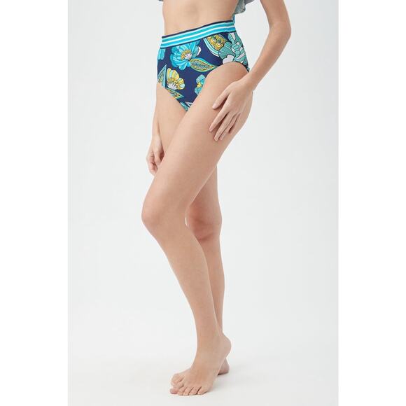 NWT Trina Turk Pirouette Navy High Waist Banded Printed Swim Bottom 10 - Picture 4 of 6